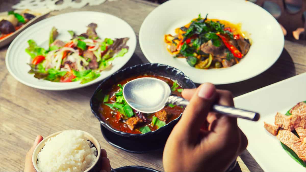 A variety of Thai food dishes