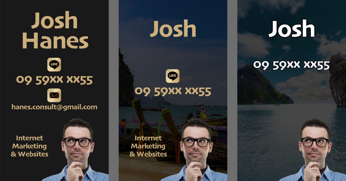 3 different examples of business cards when travelling in Thailand