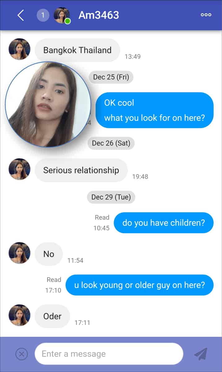 Example message technique working with real Thai girls