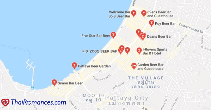 map location of Pattaya Beer Bars
