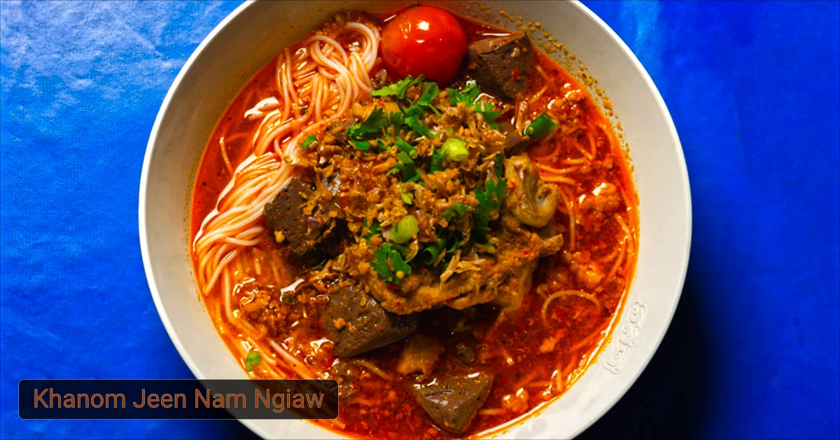 Spicy Khanom Jeen Nam Ngiaw Noodle soup